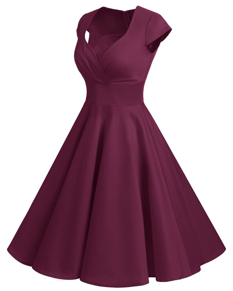 Bbonlinedress Women Plus Size Vintage 1950s Retro Christmas Cocktail Party Swing Dress Formal Wedding Guest Dress Burgundy 2XL - Image 2